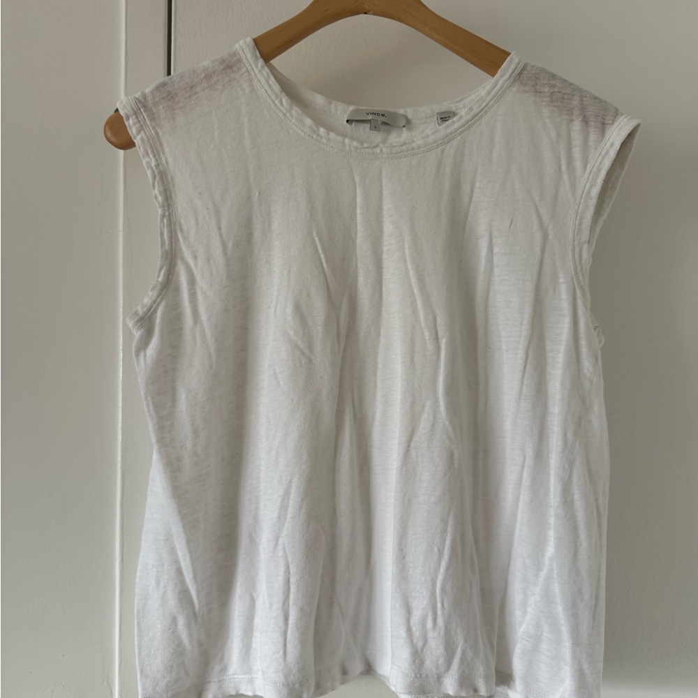 Vince White Sleeveless Linen Tank Relaxed Fit